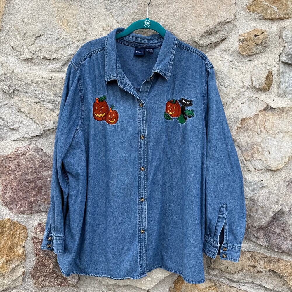 Denim Chambray Long Sleeve Button Up Basic Editio… - image 5